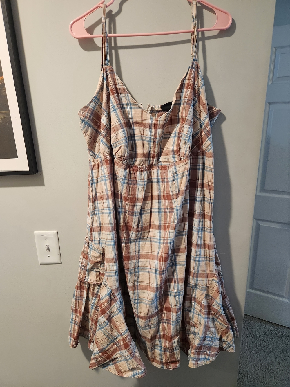 Torrid Plaid Spaghetti-Strap Midi Dress in Cream, Brown & Blue Y2k SIZE 3